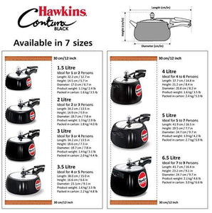 HAWKINS CONTURA BLACK PRESSURE COOKER, 4 LITRES, HARD ANODIZED , CB40 - KOCHEN ESSENTIAL