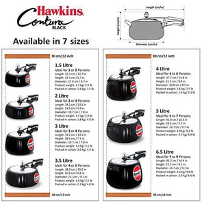 HAWKINS CONTURA BLACK PRESSURE COOKER, 3.5 LITRES, HARD ANODIZED , CB35 - KOCHEN ESSENTIAL