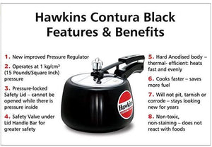 HAWKINS CONTURA BLACK PRESSURE COOKER, 3 LITRES, HARD ANODIZED , CB30 - KOCHEN ESSENTIAL