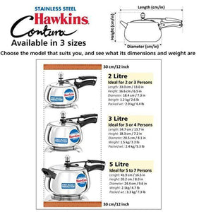 HAWKINS STAINLESS STEEL PRESSURE COOKER, 2 LITRES, CONTURA, SSC20 - KOCHEN ESSENTIAL
