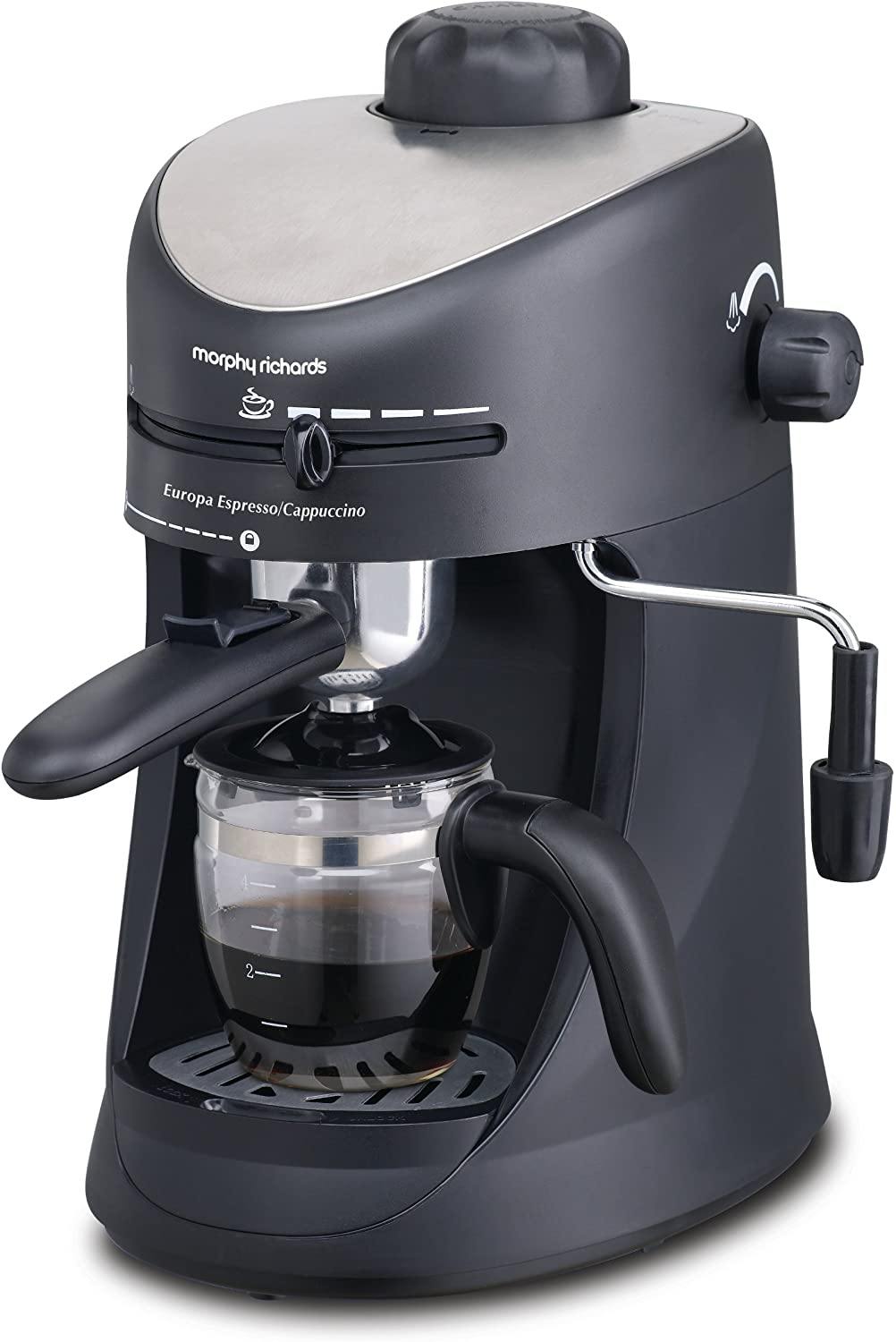MORPHY RICHARDS COFFEE MAKER, NEW EUROPA, ESPRESSO AND CAPPUCCINO 4 CUP COFFEE MAKER (BLACK) - KOCHEN ESSENTIAL