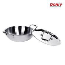 Load image into Gallery viewer, Doniv Vinod Titanium Triply Stainless Steel Kadhai with Cover, Induction Friendly - KOCHEN ESSENTIAL
