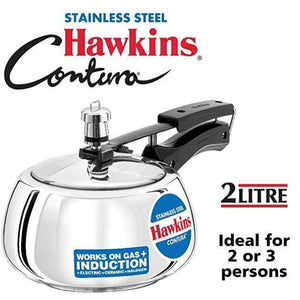 HAWKINS STAINLESS STEEL PRESSURE COOKER, 2 LITRES, CONTURA, SSC20 - KOCHEN ESSENTIAL