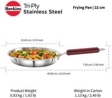 Load image into Gallery viewer, HAWKINS TRIPLY FRY PAN 22 CM DIAMETER  (STAINLESS STEEL, INDUCTION BOTTOM), SSF22 - KOCHEN ESSENTIAL
