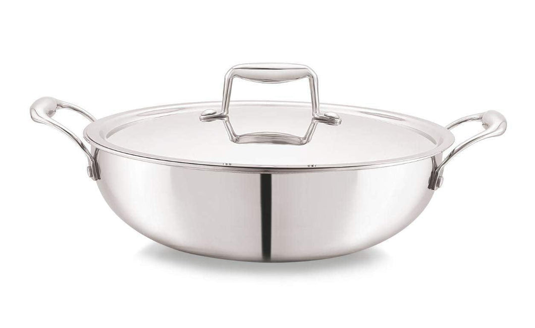 Cello TriPly Stainless Steel Kadhai with Lid (30 cm - 6 L) - KOCHEN ESSENTIAL