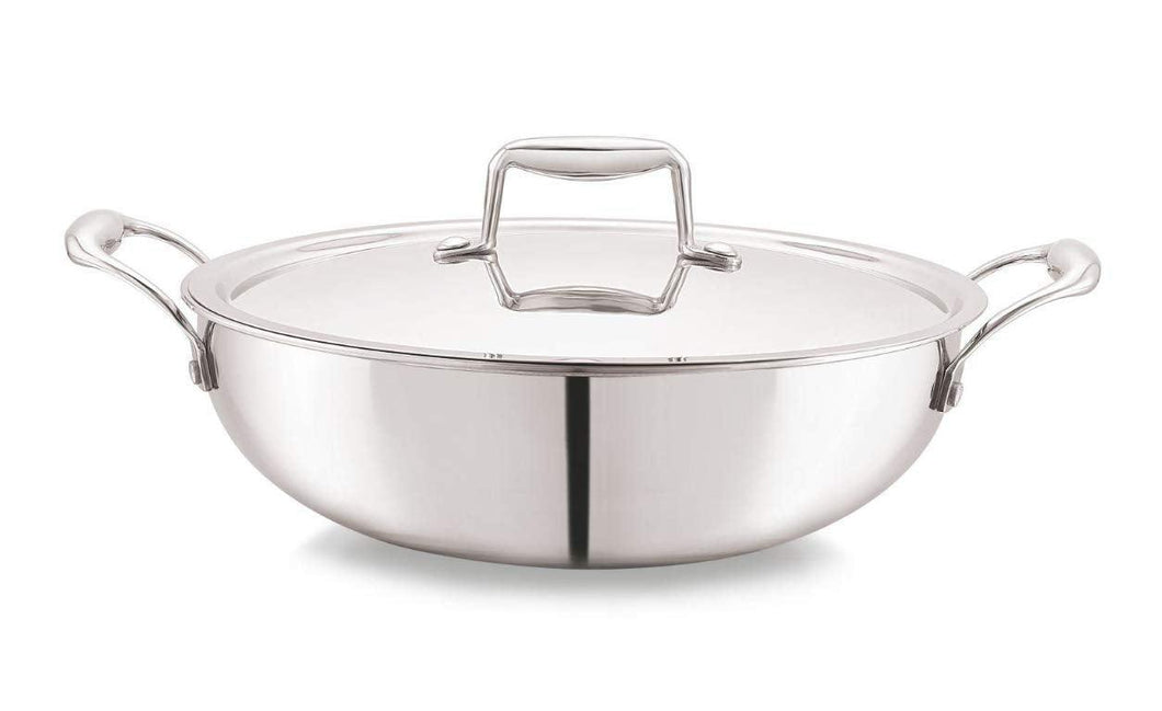 Cello TriPly Stainless Steel Kadhai with Lid (24 cm - 2.6 L) - KOCHEN ESSENTIAL