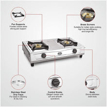Load image into Gallery viewer, SUNFLAME SHAKTI DX STAINLESS STEEL 2 BURNER GAS STOVE, SS, MANUAL - KOCHEN ESSENTIAL
