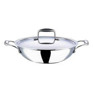 VINOD STAINLESS STEEL KADAI WITH LID, PLATINUM TRIPLY KADAI, INDUCTION FRIENDLY - KOCHEN ESSENTIAL