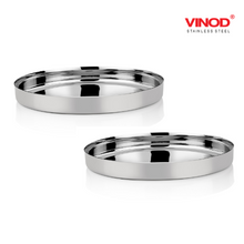 Load image into Gallery viewer, Vinod Stainless Steel Traditional Plate / Bhojan Thali / Khumcha Thali set of 2 - KOCHEN ESSENTIAL
