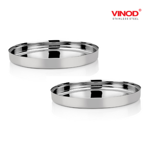 Vinod Stainless Steel Traditional Plate / Bhojan Thali / Khumcha Thali set of 2 - KOCHEN ESSENTIAL