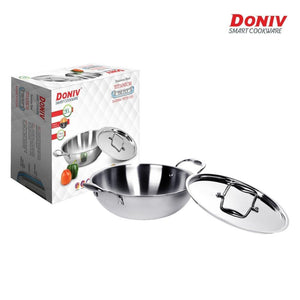 Doniv Vinod Titanium Triply Stainless Steel Kadhai with Cover, Induction Friendly - KOCHEN ESSENTIAL