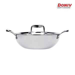 Doniv Vinod Titanium Triply Stainless Steel Kadhai with Cover, Induction Friendly - KOCHEN ESSENTIAL