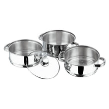 Load image into Gallery viewer, VINOD STAINLESS STEEL STEAMER WITH GLASS LID, 3-TIER STEAMER, INDUCTION FRIENDLY - KOCHEN ESSENTIAL
