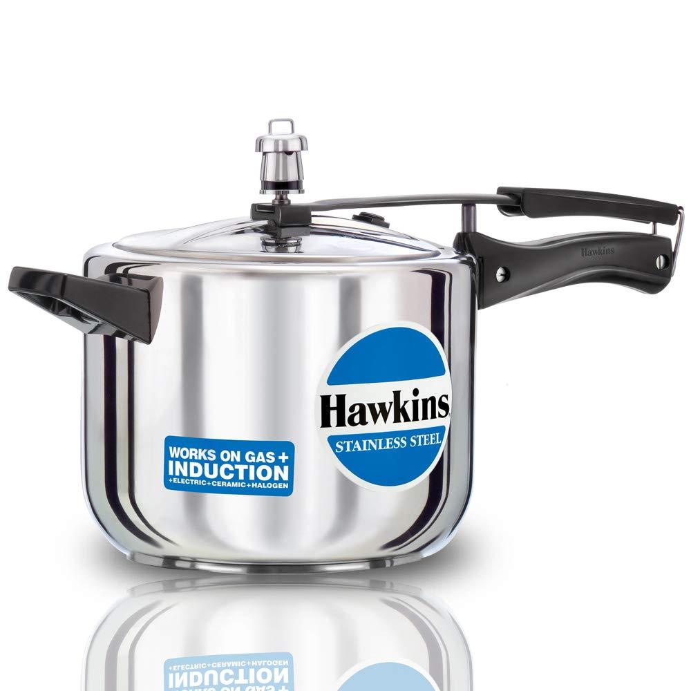 HAWKINS STAINLESS STEEL PRESSURE COOKER, 5 LITRES, INDUCTION COOKER, HSS50 - KOCHEN ESSENTIAL