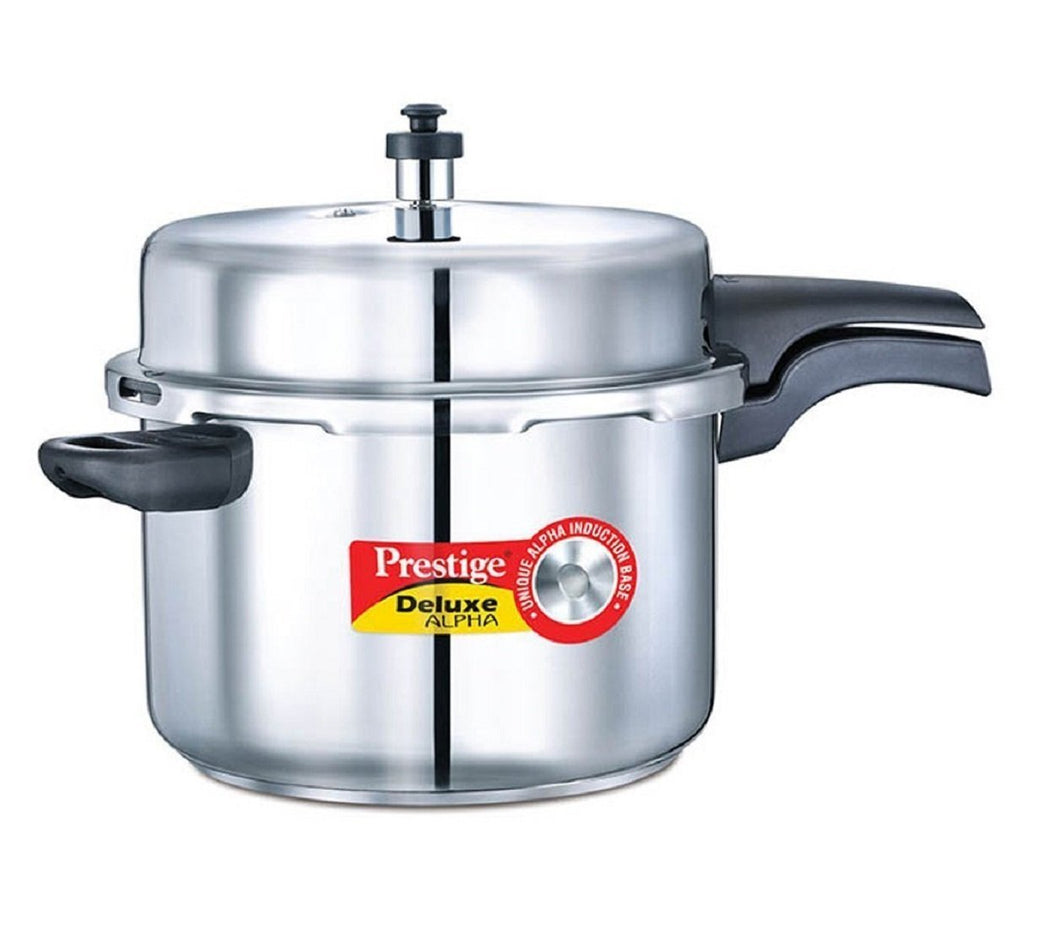 PRESTIGE DELUXE ALPHA STAINLESS STEEL PRESSURE COOKER, 8 LITRES, SILVER - KOCHEN ESSENTIAL