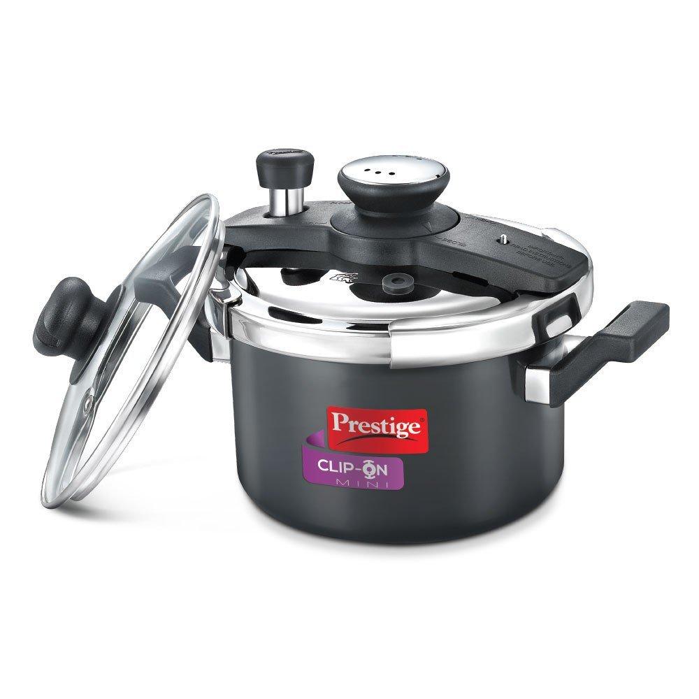 PRESTIGE CLIP-ON MINI HARD ANODISED ALUMINIUM PRESSURE COOKER, 3 LITRES, BLACK - KOCHEN ESSENTIAL