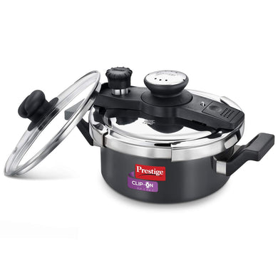 PRESTIGE CLIP-ON MINI HARD ANODISED ALUMINIUM PRESSURE COOKER, 2 LITRES, BLACK - KOCHEN ESSENTIAL