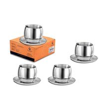 Load image into Gallery viewer, SHRI &amp; SAM 4 PCS DOUBLE WALL CUP AND SAUCER SE, SET OF 4 - KOCHEN ESSENTIAL

