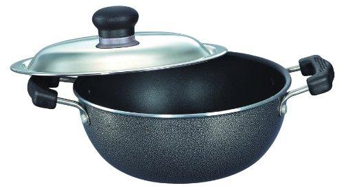 PRESTIGE OMEGA SELECT PLUS NON-STICK FLAT BASE KADAI WITH LID, 20CM, 2.2 LITTERS, BLACK - KOCHEN ESSENTIAL