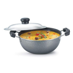 PRESTIGE OMEGA SELECT PLUS NON-STICK FLAT BASE KADAI WITH LID, 20CM, 2.2 LITTERS, BLACK - KOCHEN ESSENTIAL