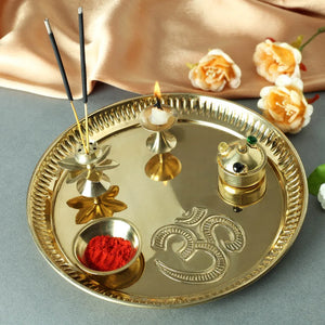 Brass Designer Om Puja Thali  (8 Inches)