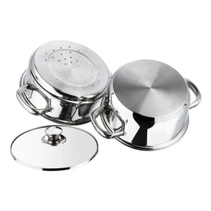 VINOD STAINLESS STEEL STEAMER WITH GLASS LID, 2-TIER STEAMER, INDUCTION FRIENDLY - KOCHEN ESSENTIAL