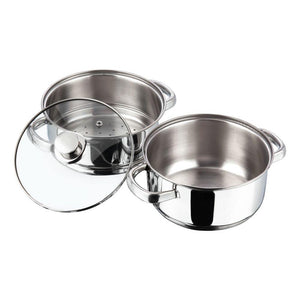 VINOD STAINLESS STEEL STEAMER WITH GLASS LID, 2-TIER STEAMER, INDUCTION FRIENDLY - KOCHEN ESSENTIAL