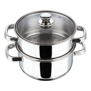 VINOD STAINLESS STEEL STEAMER WITH GLASS LID, 2-TIER STEAMER, INDUCTION FRIENDLY - KOCHEN ESSENTIAL