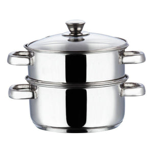 VINOD STAINLESS STEEL STEAMER WITH GLASS LID, 2-TIER STEAMER, INDUCTION FRIENDLY - KOCHEN ESSENTIAL